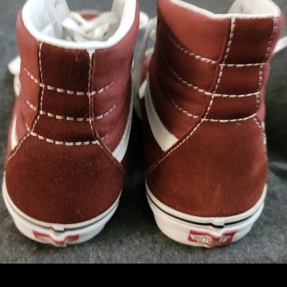 VANS Sk8 Hi Custom  Burgundy Pomegranate & White Suede Canvas - Men's - Picture 3 of 5
